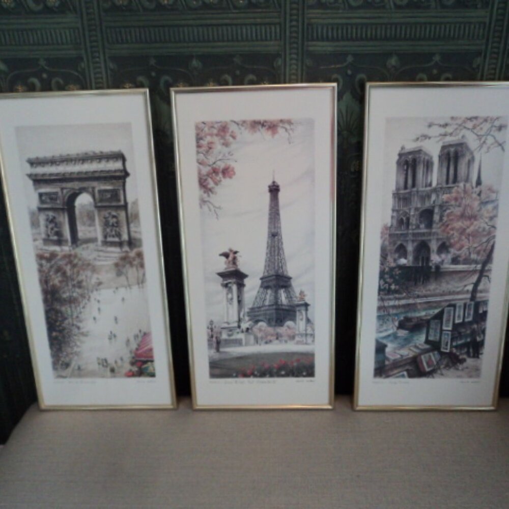 Paris landmarks artist signed framed prints x 3